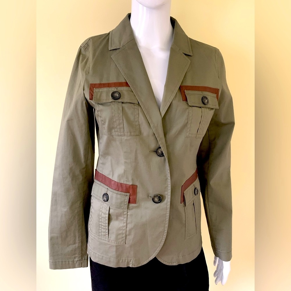 Michael Kors army green khaki cotton blazer safari style 2 buttons 4 pockets S
